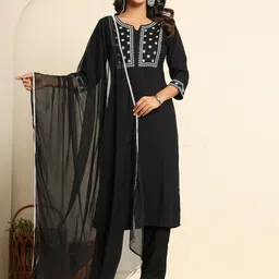 FLAMBOYANT Women Floral Embroidered Kurti with Trouser & Dupatta-picture-48