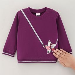 Babyhug Full Sleeves Cotton Knit Sweatshirt With Reversible Sequins & Glitter Print Detailing - Purple-picture-36