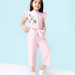 Naughty Ninos Cap Frill Sleeves & Floral Placement Embroidered Jumpsuit - Pink-image-23