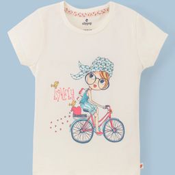 Ollypop Cotton Short Sleeves Top Girl Print - Cream-picture-26