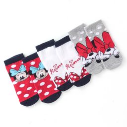 Cute Walk Disney by Babyhug Cotton Knit Anti Bacterial Ankle Length Socks Minnie Mouse Design Pack of 3 - Red White & Grey-image-100