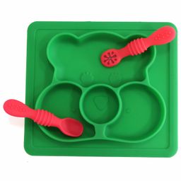 Aditi Toys Square Baby Food Tray, Silicon Food Plate With Multiple Compartments & Two Spoons Silicone Plate For Feeding Baby, Easy To Clean Silicon Plate Microwave & Dishwasher Safe - Dark Green-image-83