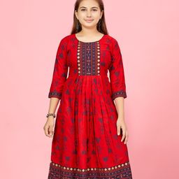 Aarika Three Fourth Sleeves Abstract Printed Straight Cut Kurta - Red-picture-22