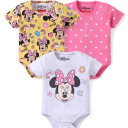 Babyhug Disney Interlock Knit Onesies with Minnie Mouse Graphics Pack of 3- Multicolor-image-47