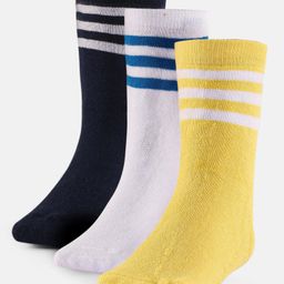 Cute Walk by Babyhug Terry Knit Anti-Bacterial Ankle Length Striped Socks Pack of 3 - Yellow Black & White-image-57