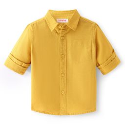 Babyhug Cotton Linen Woven Full Sleeves Regular Collar Solid Shirt - Golden-image-14