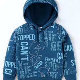 Taeko Looper Knit Full Sleeves Hooded Sweatshirt With Text Print - Royal Blue-image-38