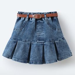 Mark & Mia Above Knee Length Washed Denim Skirt with Frill Detailing - Blue-picture-20