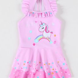 Mark & Mia Sleeveless Frock Style Swimsuit with Unicorn Print - Pink-image-14