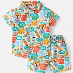 Babyhug Single Jersey Knit Half Sleeves Co-ords Shirt & Shorts Set with Text Print - White-image-44