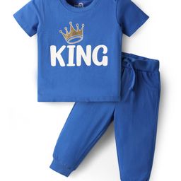 Doodle Poodle 100% Cotton Half SleevesT-Shirt & Lounge Pants With King Text Print - Blue-image-7