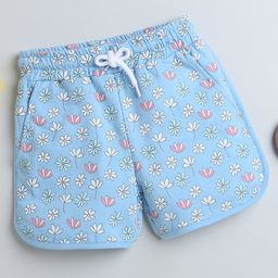 BUMZEE Cotton Woven Above Knee Length Shorts Floral Print - Light Blue-image-101