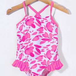 KIDLINGSS Sleeveless Leaves Printed V Cut Swimsuit - Pink-image-83