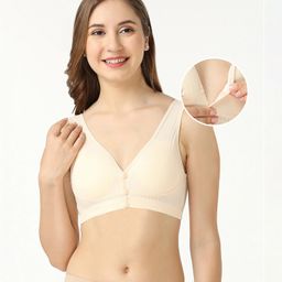 Bella Mama Cotton Elastane Maternity Non Wired Nursing Bra - Cream-image-22