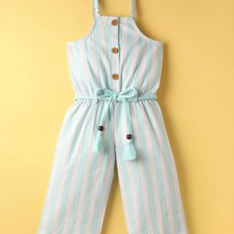 Simply Premium Cotton Woven Sleeveless Striped Jumpsuit With Belt - Light Blue-image-54