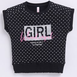 giniekids Cotton Sleeveless Polka Dots & Girl Text Printed Top - Black-image-95