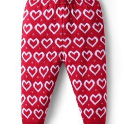 Babyhug Sweater Knit Full Length Woollen Bottom With Heart Print - Red-image-50