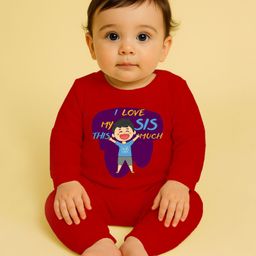 The Peppy Tend 100% Cotton Knit Rakshabandhan Theme Full Sleeves 1 Love My Sis This Much Text Printed Romper - Red-image-83