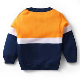 Babyhug Knitted Full Sleeves Color Block Pullover with Patch Detailing -Yellow & Navy Blue image 2