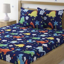 Myntra Elegant Homes Navy Blue & Blue Cartoon Characters 300 TC Queen Bedsheet with 2 Pillow Covers-image-10
