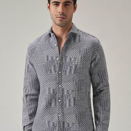 Banana Club Men Geometric Jacquard Cotton Casual Shirt-image-17
