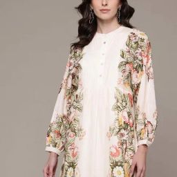 Label Ritu Kumar Off White Cotton Fitted Floral Print Dress-picture-11