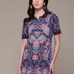 Label Ritu Kumar Navy Cotton Relaxed Fit Floral Print Dress-25