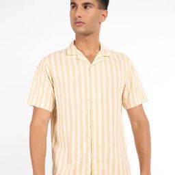 7 Alt By Pantaloons Beige Slim Fit Striped Shirt-image-21
