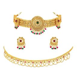 Peora Combo of Golden Necklace Set with Waist Belt for Women-1
