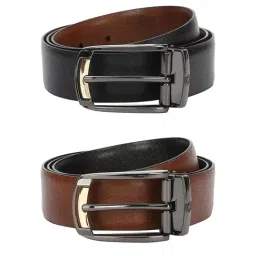 Louis Philippe Brown & Black Leather Reversible Belt for Men-picture-12