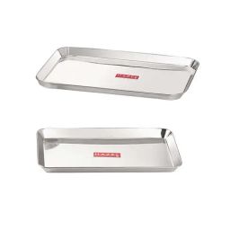 HAZEL Silver Stainless Steel Rectangular Serving Tray - Set of 2-3