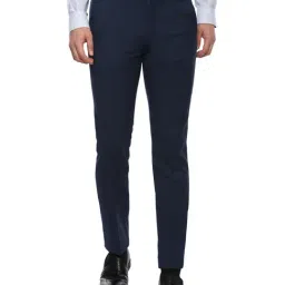 Louis Philippe Permapress Navy Slim Fit Flat Front Trousers-image-30