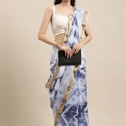 Geroo Jaipur Navy & White Printed Saree With Unstitched Blouse-picture-44