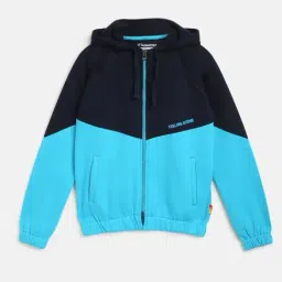 Li'l Tomatoes Kids Navy Cotton Color Block Pattern Hoodie-image-56