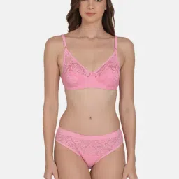 mod & shy Pink Lace Work Lingerie Set-image-72