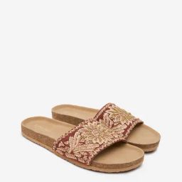 LUNA BLU by Westside Brown Floral Embroidered Slip-On Sandals-image-95