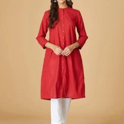 Fabindia Red Cotton A Line Kurta-image-6