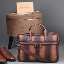 LOUIS STITCH 
Men Textured Leather Dual Tone Laptop Bag-picture-50