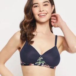 Clovia Blue Floral Print T-Shirt Bra-image-102