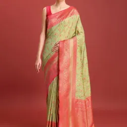Monjolika Pastel Green Banarasi Tissue Silk Zari Woven Saree with Blouse-image-66