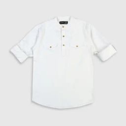 Cavio Kids White Solid Full Sleeves Shirt-image-6