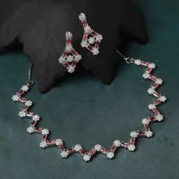 Zeneme Rhodium Plated AD Studded Jewellery Set-48