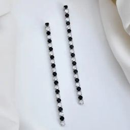 Voylla Silver Timeless Sparkle Dream Glow Black Rhinestone Drop Earrings-picture-15