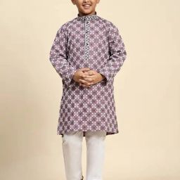 Pro-Ethic Style Developer Boys Pink & White Embroidered Full Sleeves Kurta with Pyjamas-picture-30