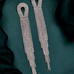 Voylla Rose Gold Timeless Sparkle Crystal Flow Infinity Rose Gold Rhinestoners Drop Earrings-picture-25