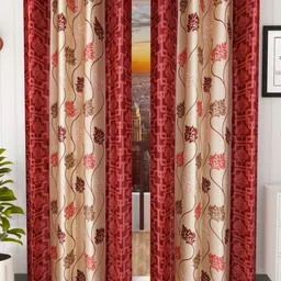 Galaxy Home Decor Maroon 2 PiecesFloral Door Curtain-49