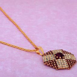 missmister Gold plated Hexagon shape, Red and White American Diamond chain pendant-picture-40