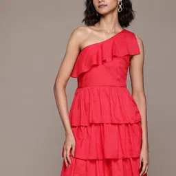 Label Ritu Kumar One Shoulder Ruffled Fit & Flare Dress-image-32