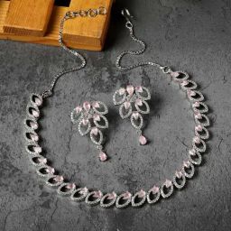 Zeneme Rhodium Plated AD Studded Jewellery Set-image-30