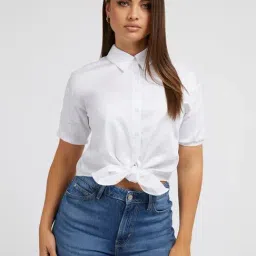 Guess White Solid Short sleeve Shirt-image-57